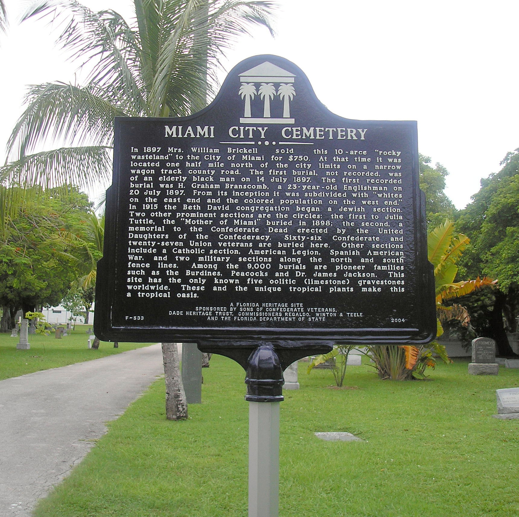 Miami City Cemetery Historic Plaque